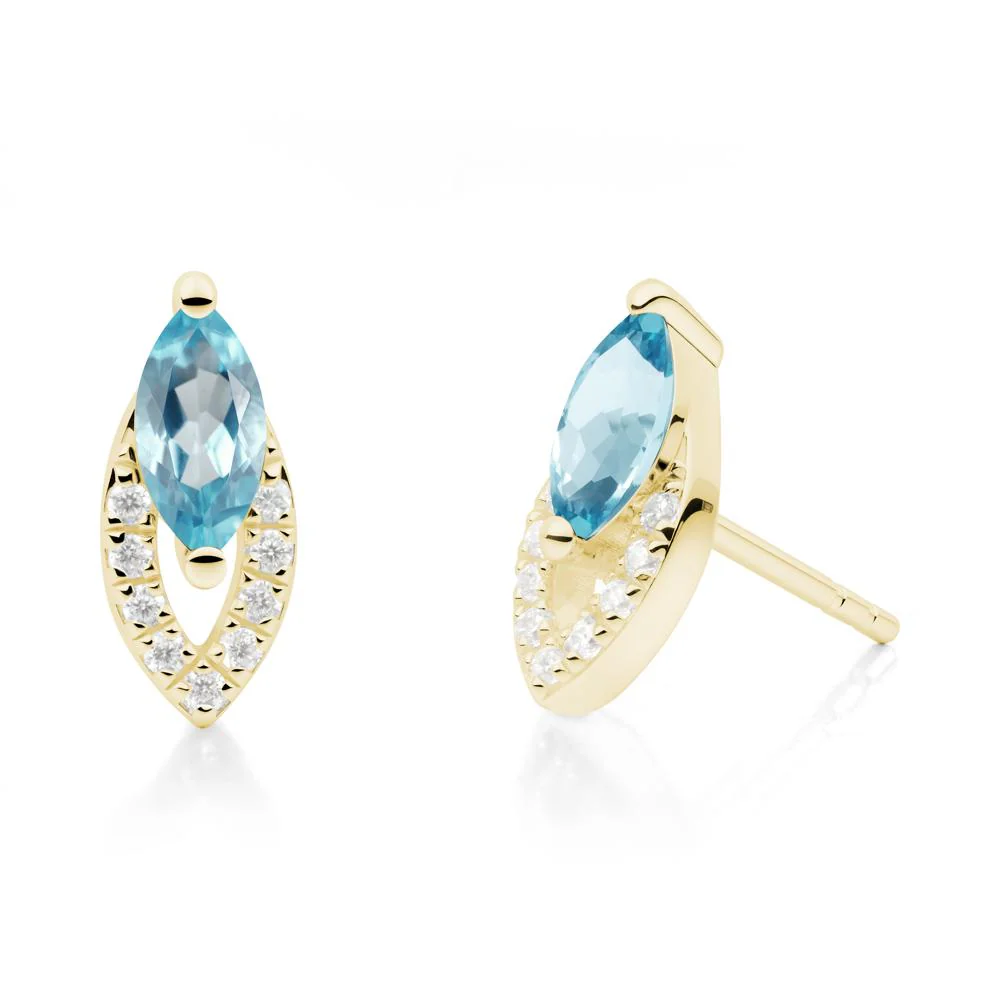 Marquise Cut Swiss Blue Topaz Halo Stud Earrings - Image 7