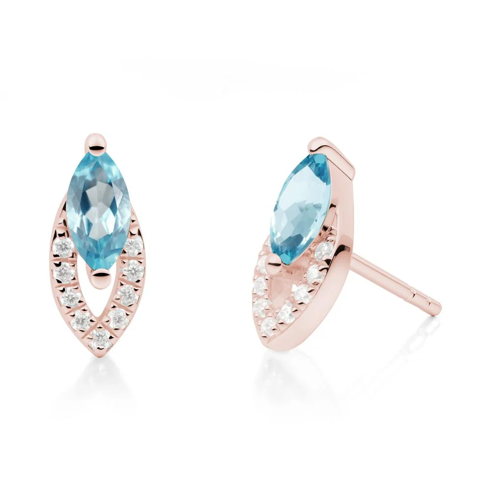 Marquise Cut Swiss Blue Topaz Halo Stud Earrings - Image 8