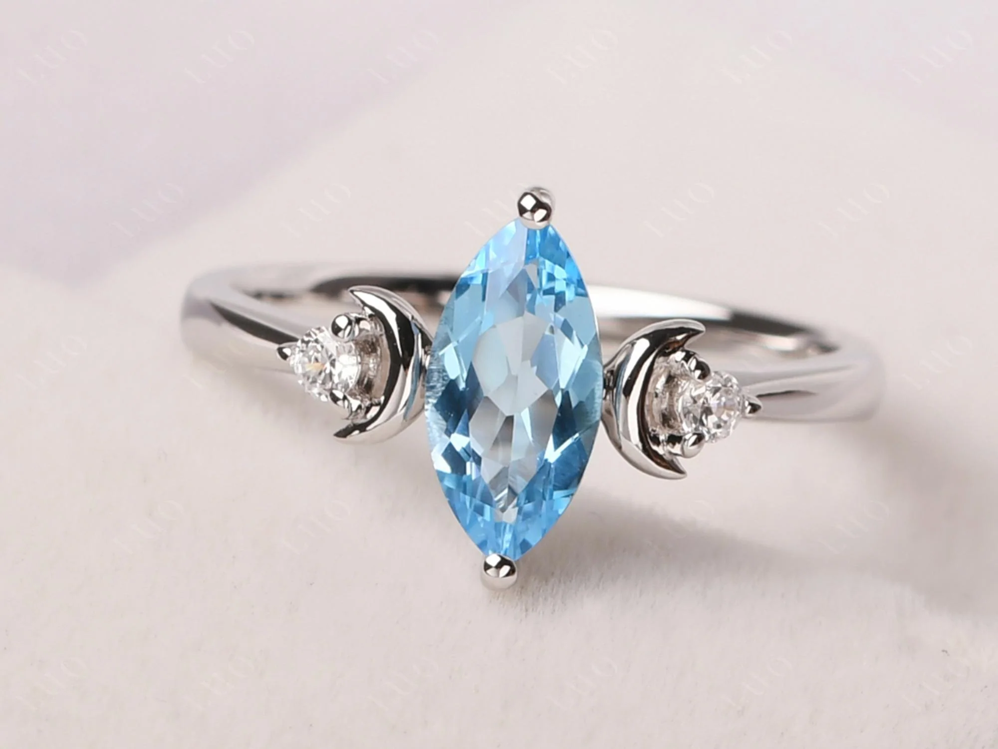 Swiss Blue Topaz Moon Ring - Image 10