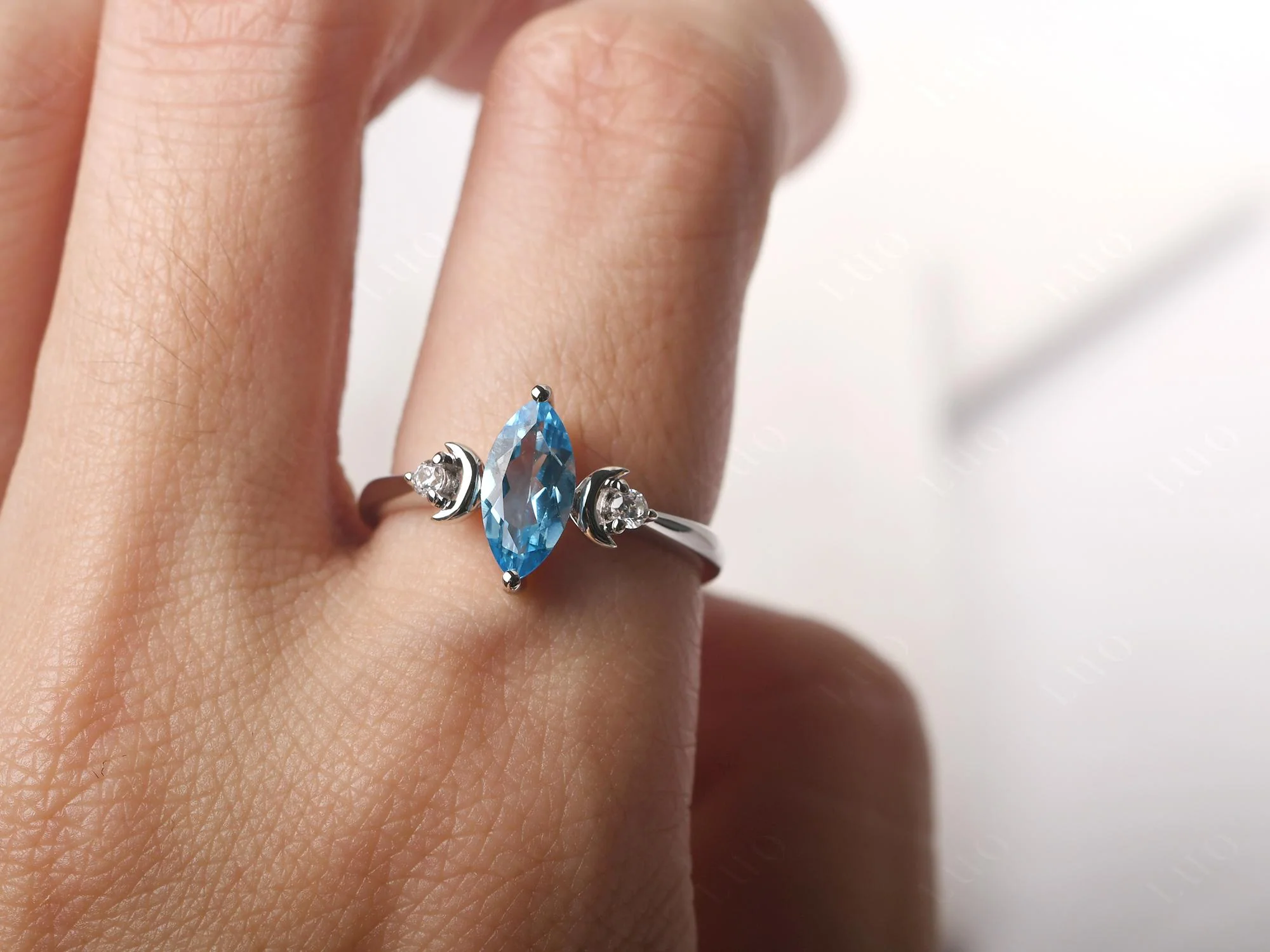 Swiss Blue Topaz Moon Ring - Image 14
