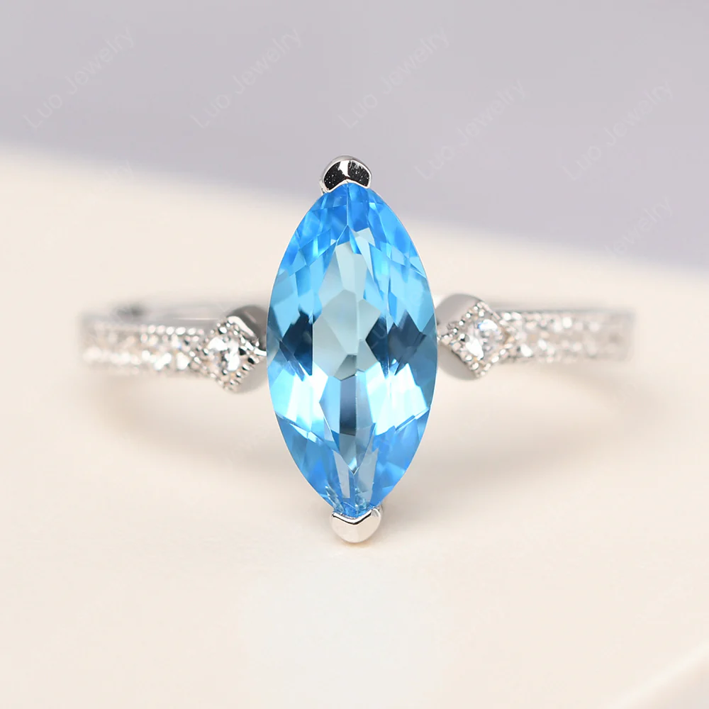 Marquise Cut Swiss Blue Topaz Promise Ring
