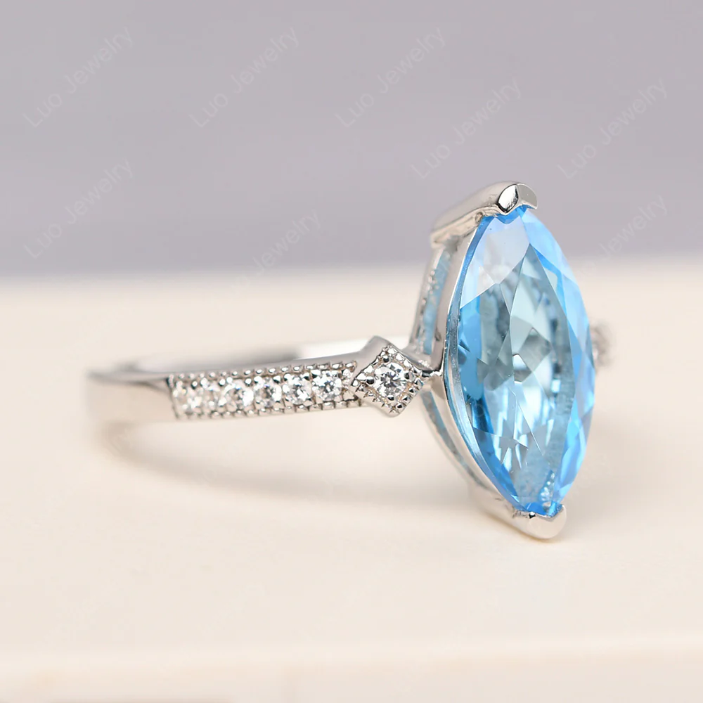 Marquise Cut Swiss Blue Topaz Promise Ring - Image 2