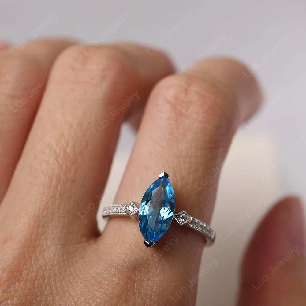 Marquise Cut Swiss Blue Topaz Promise Ring - Image 5
