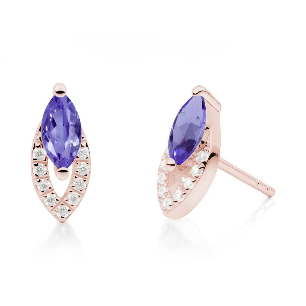 Marquise Cut Tanzanite Halo Stud Earrings - Image 6