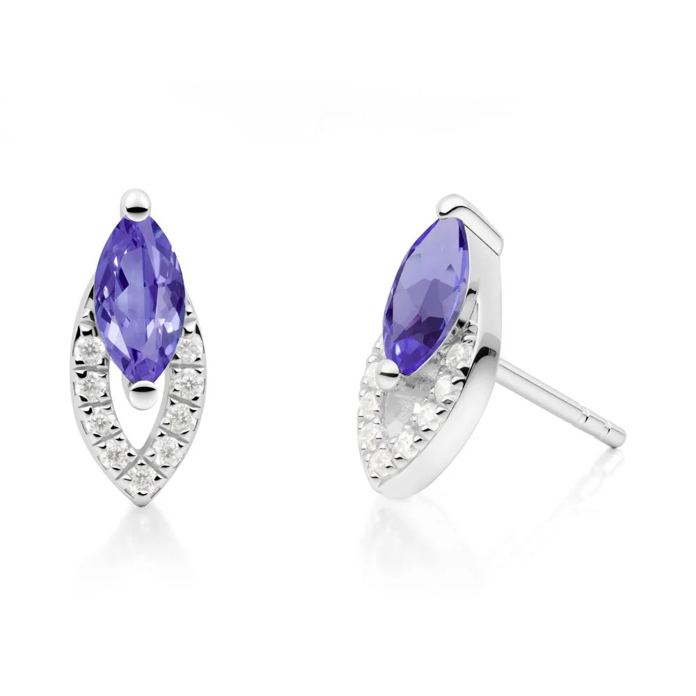 Marquise Cut Tanzanite Halo Stud Earrings - Image 8