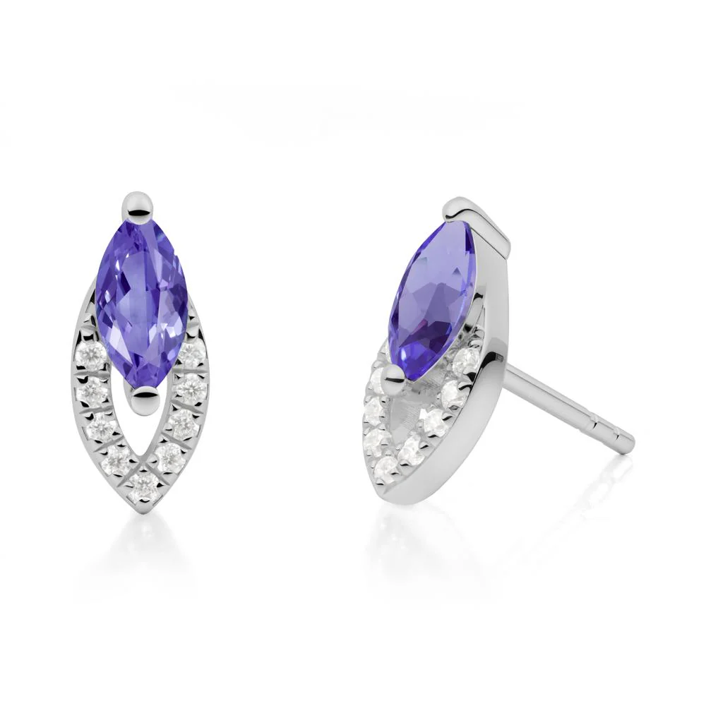 Marquise Cut Tanzanite Halo Stud Earrings - Image 9