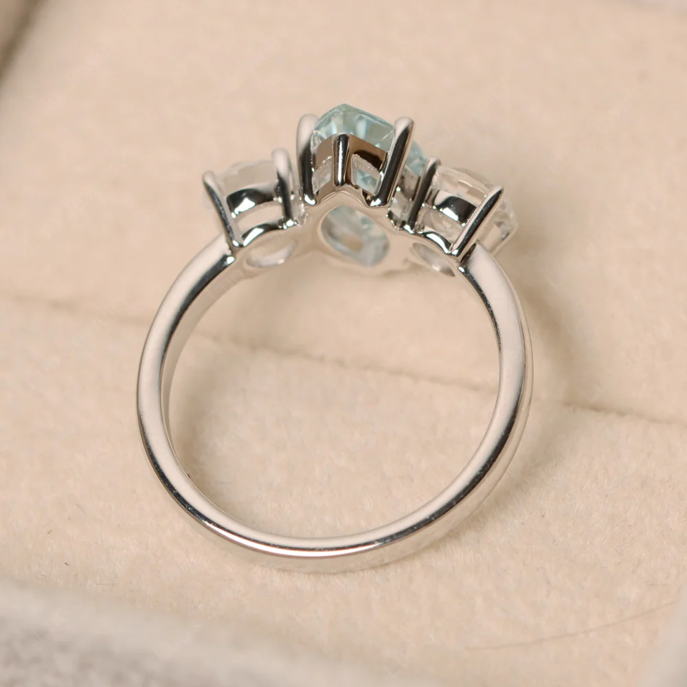 Marquise Cut Three Stone Aquamarine Ring - Image 3