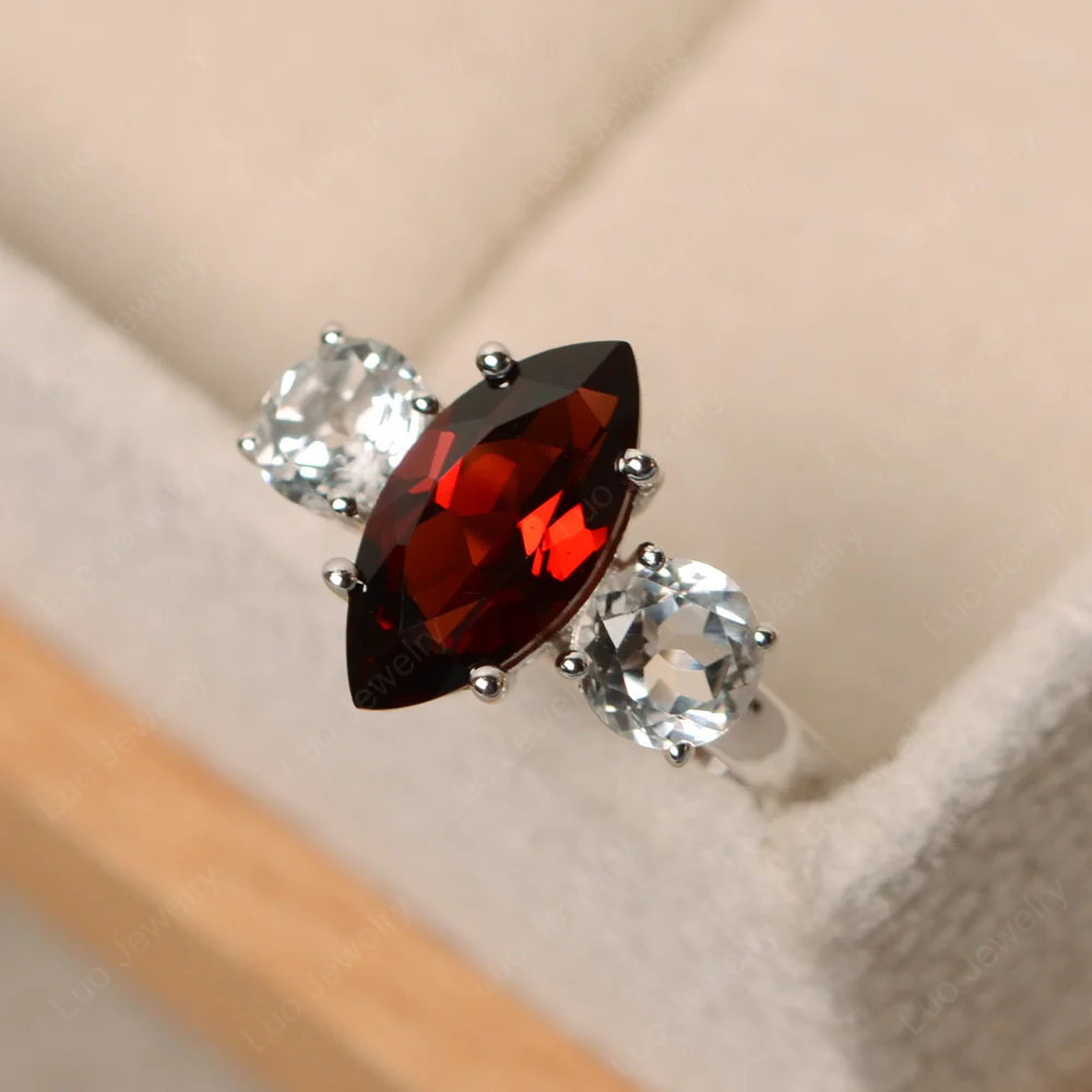 Marquise Cut Three Stone Garnet Ring - Image 3