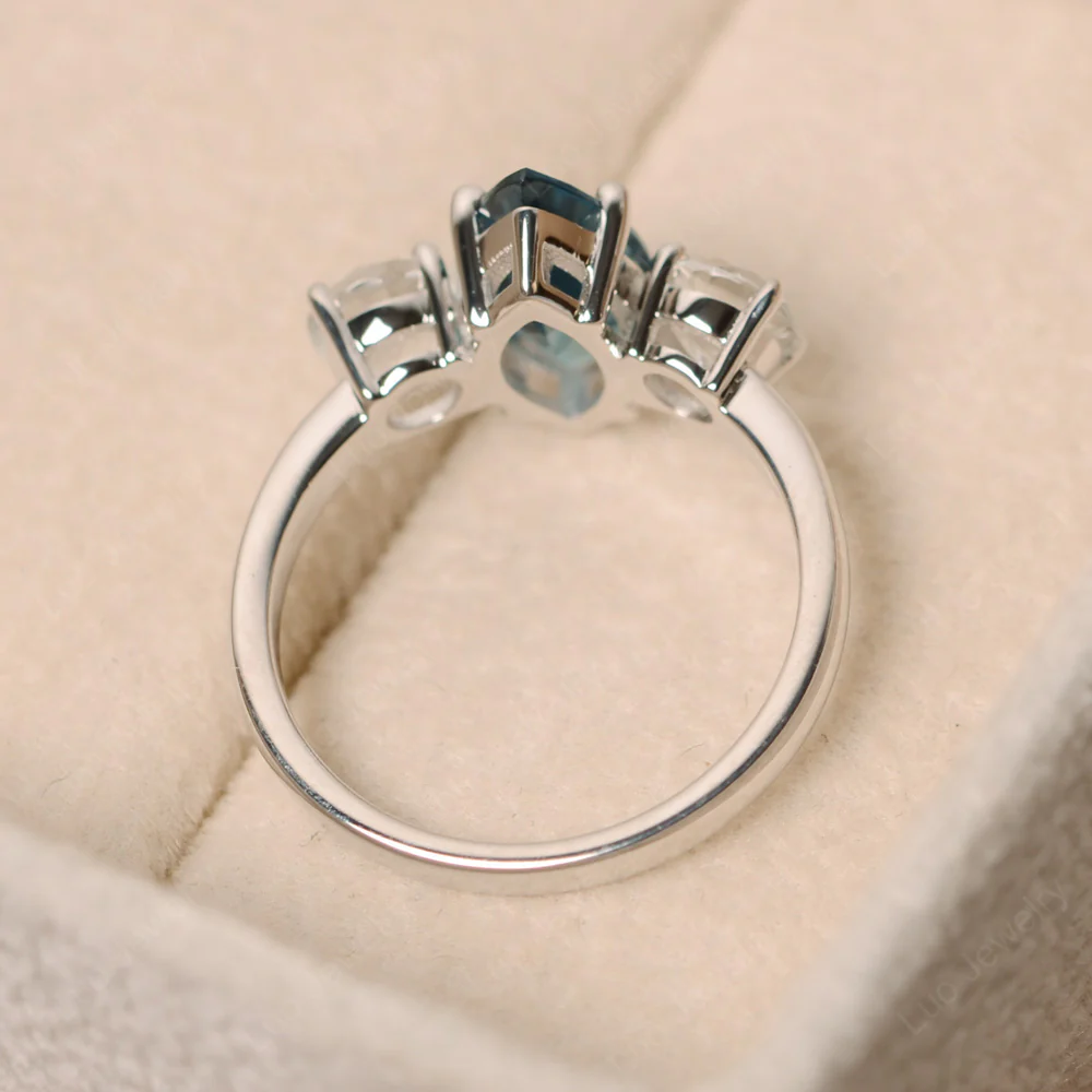 Marquise Cut Three Stone London Blue Topaz Ring - Image 3