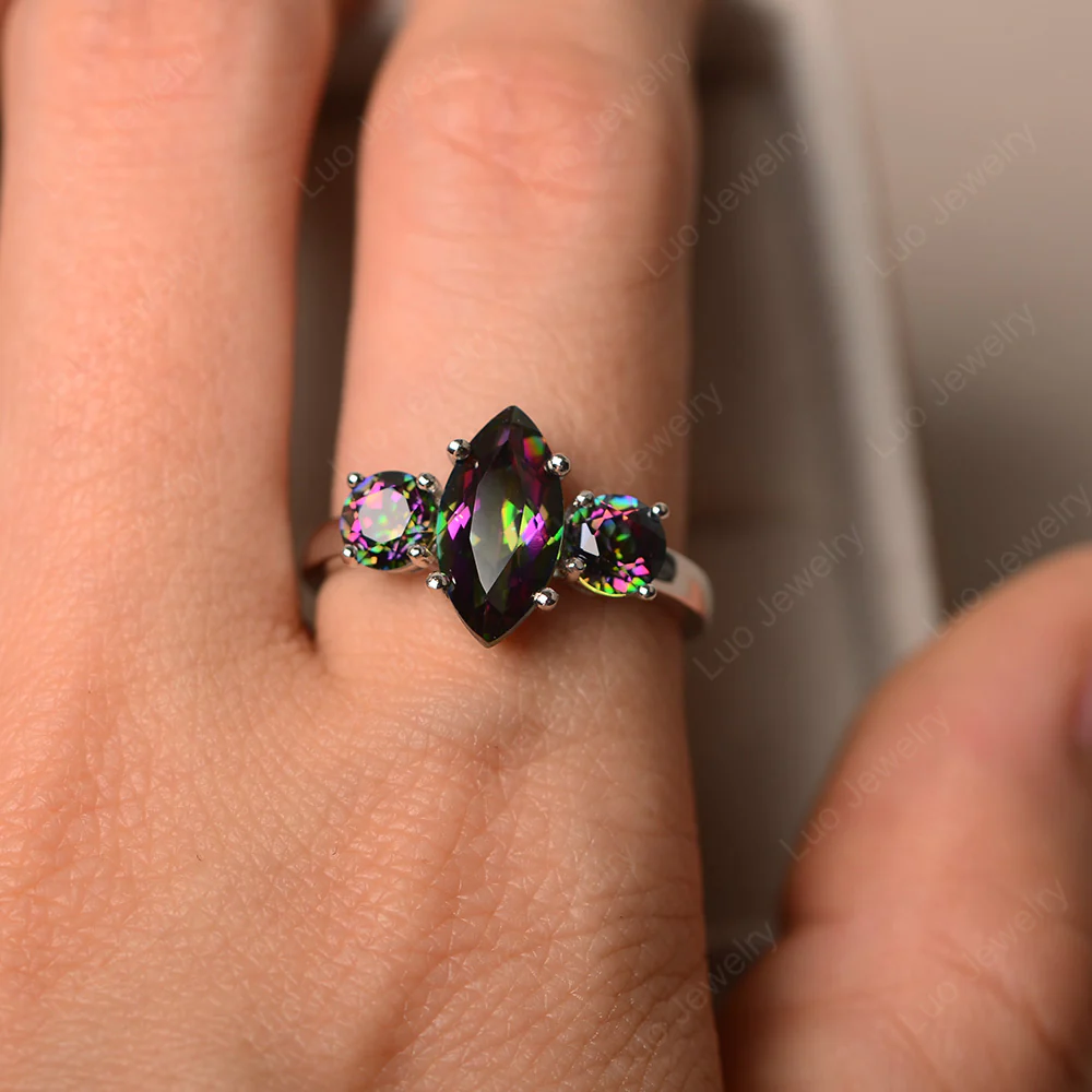 Marquise Cut Three Stone Mystic Topaz Ring - Image 4