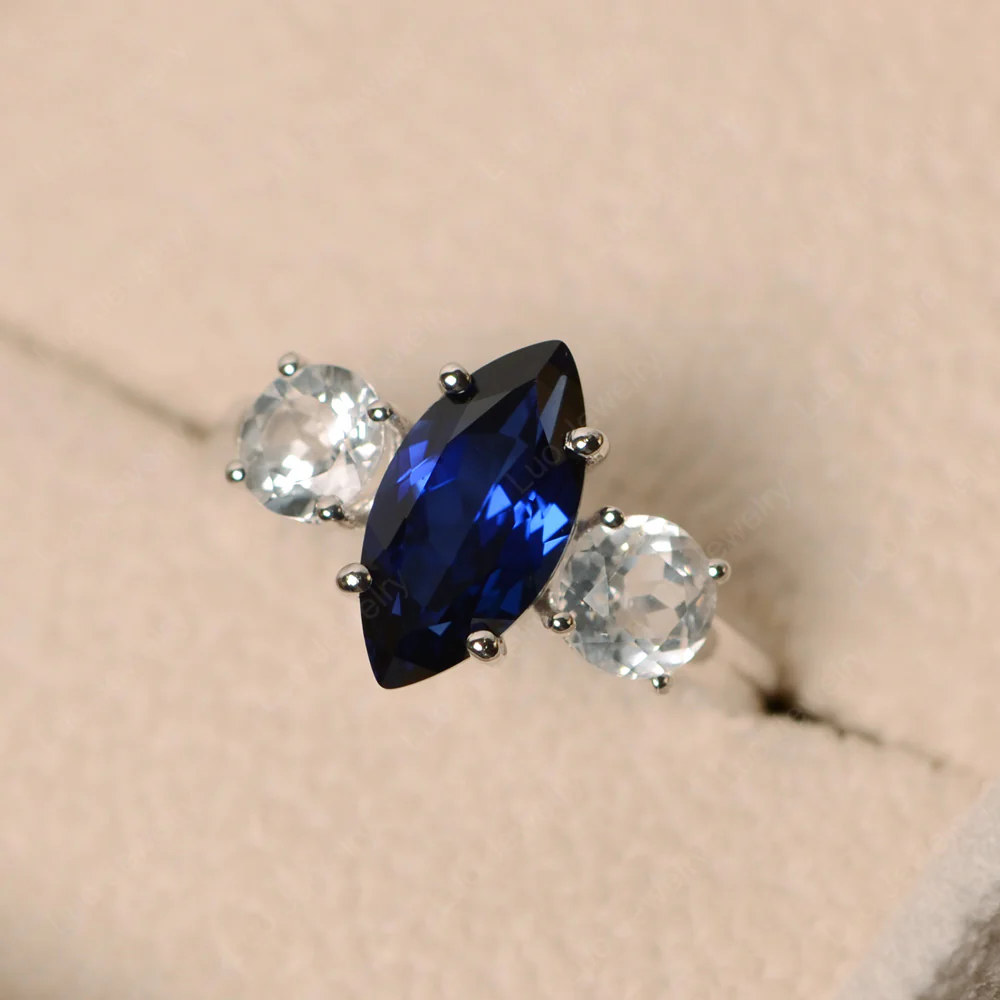Marquise Cut Three Stone Sapphire Ring - Image 3