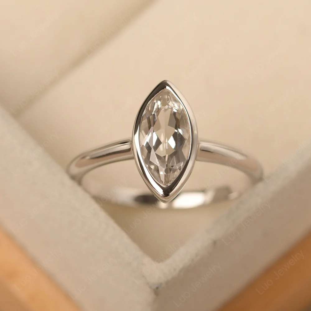 Marquise Cut White Topaz Bezel Set Ring