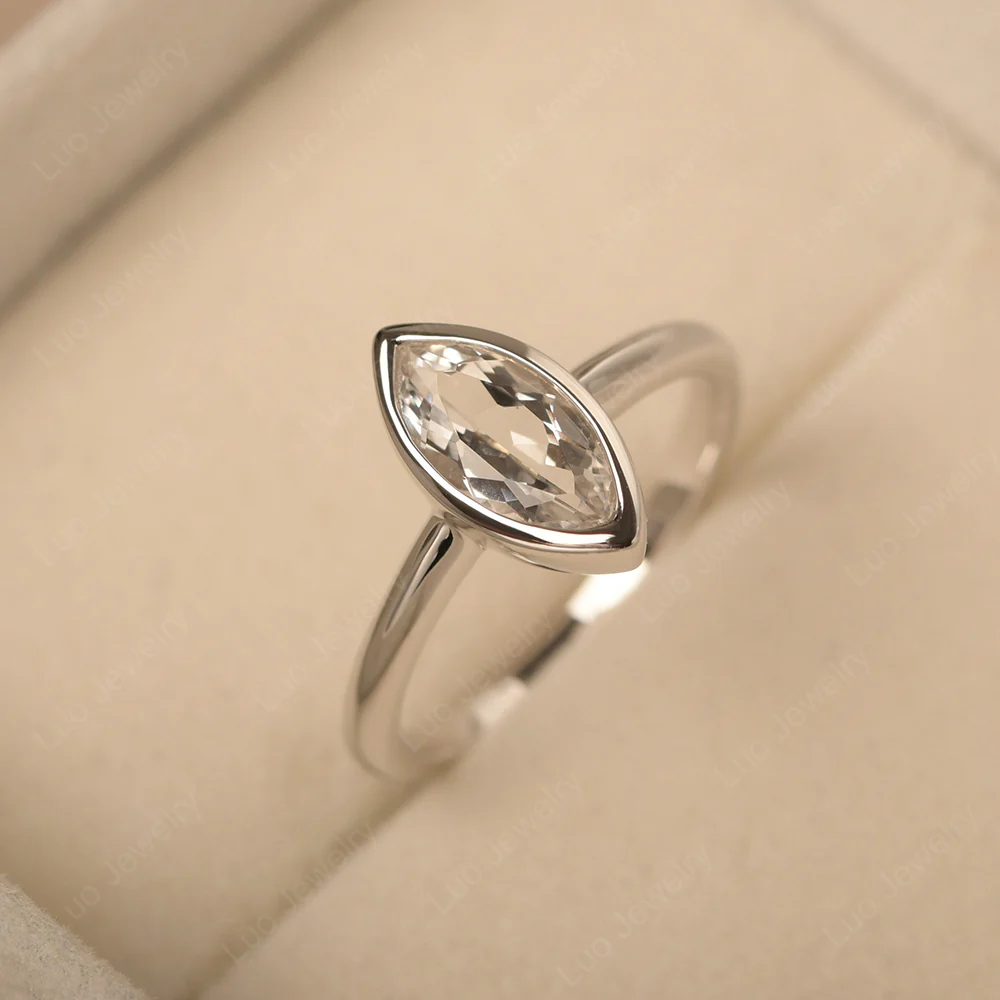 Marquise Cut White Topaz Bezel Set Ring - Image 2