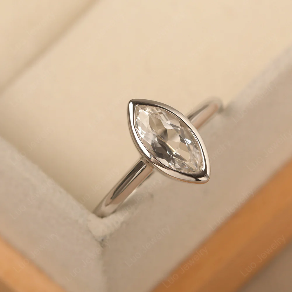 Marquise Cut White Topaz Bezel Set Ring - Image 3