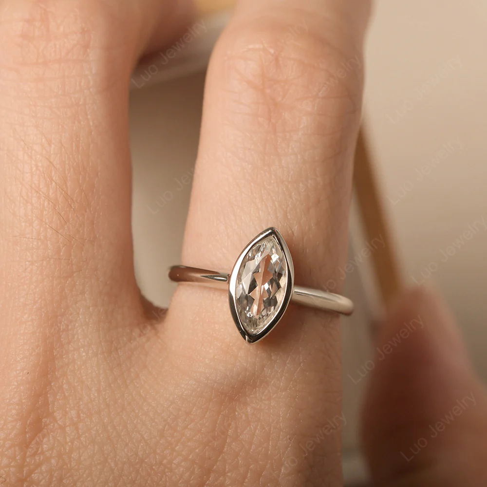 Marquise Cut White Topaz Bezel Set Ring - Image 6