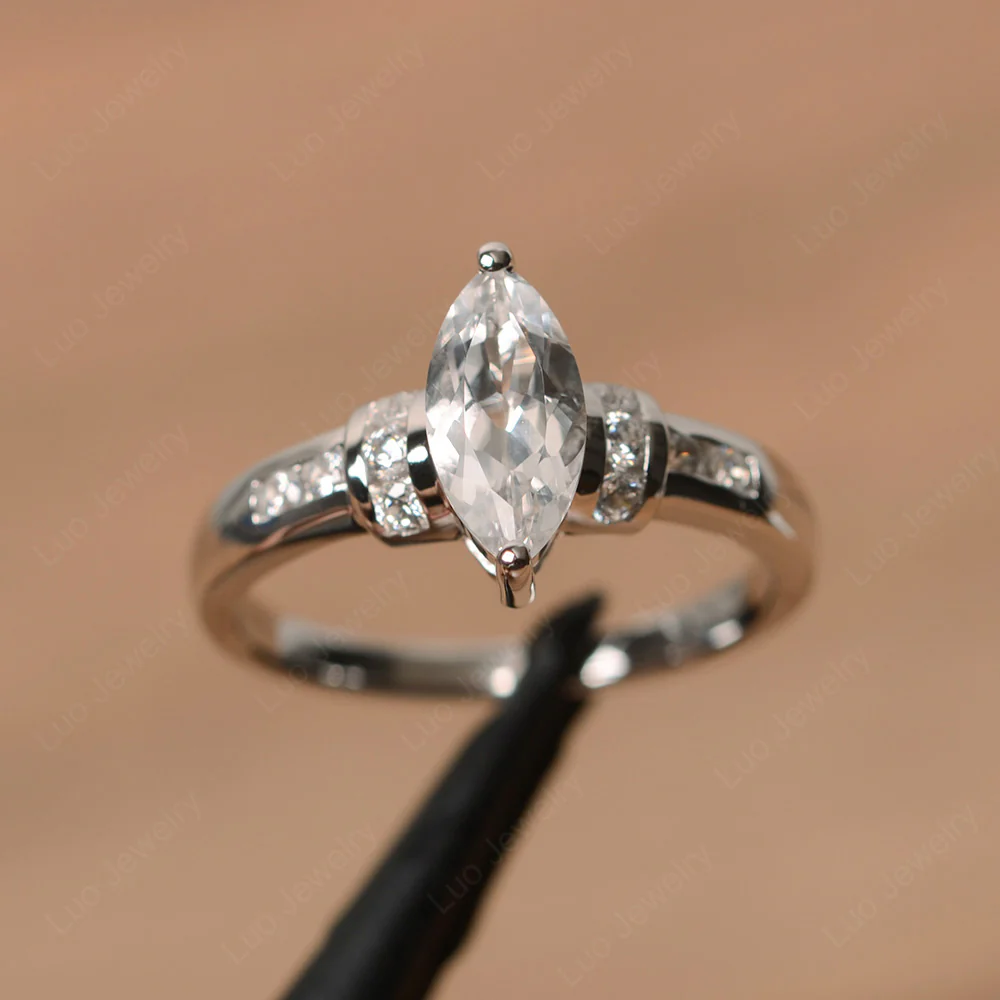 Marquise Cut White Topaz Engagement Ring