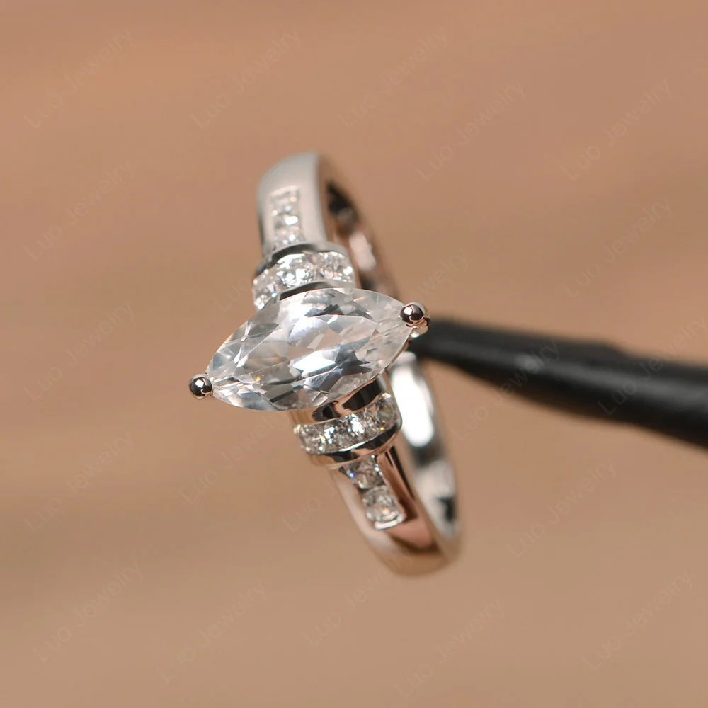 Marquise Cut White Topaz Engagement Ring - Image 2