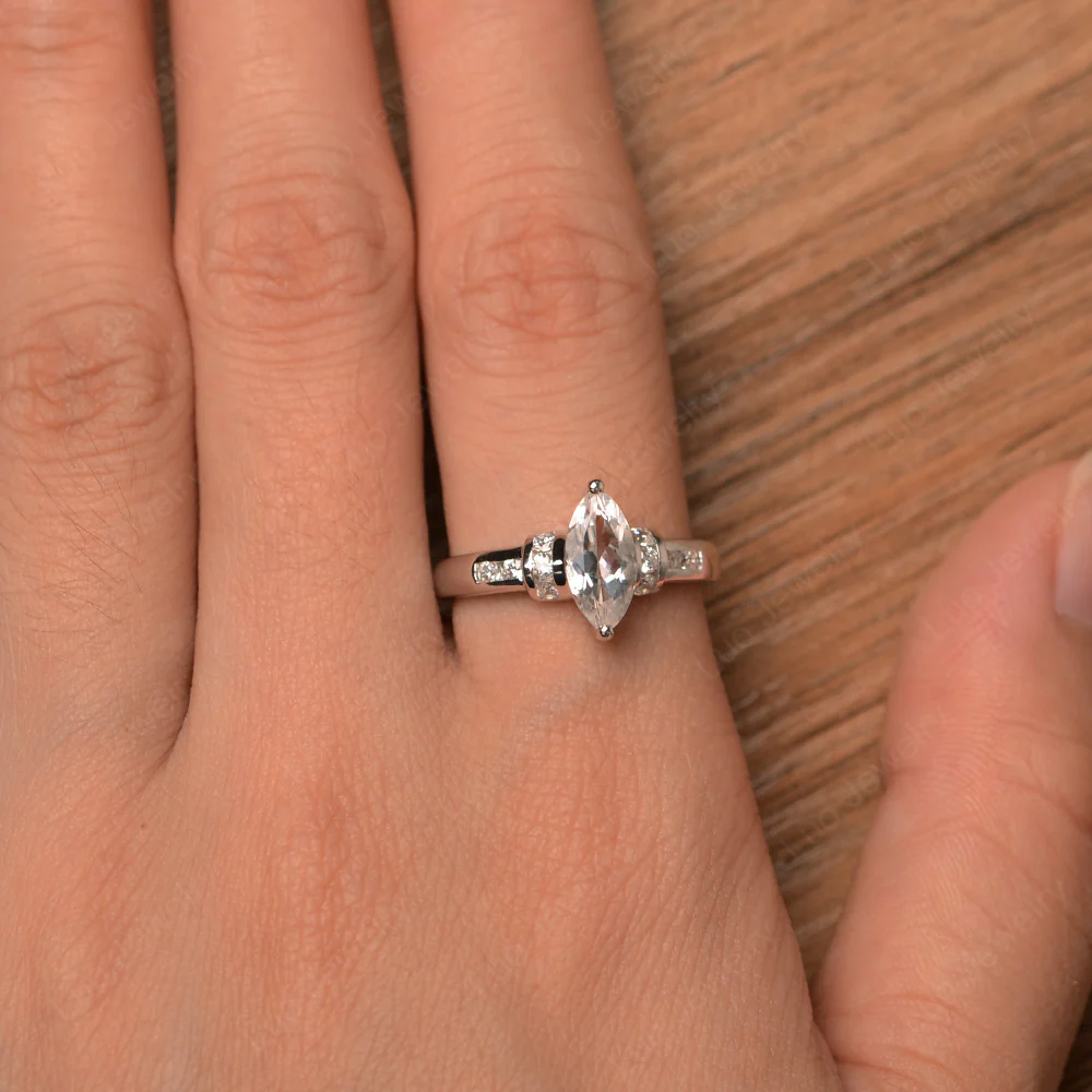 Marquise Cut White Topaz Engagement Ring - Image 4