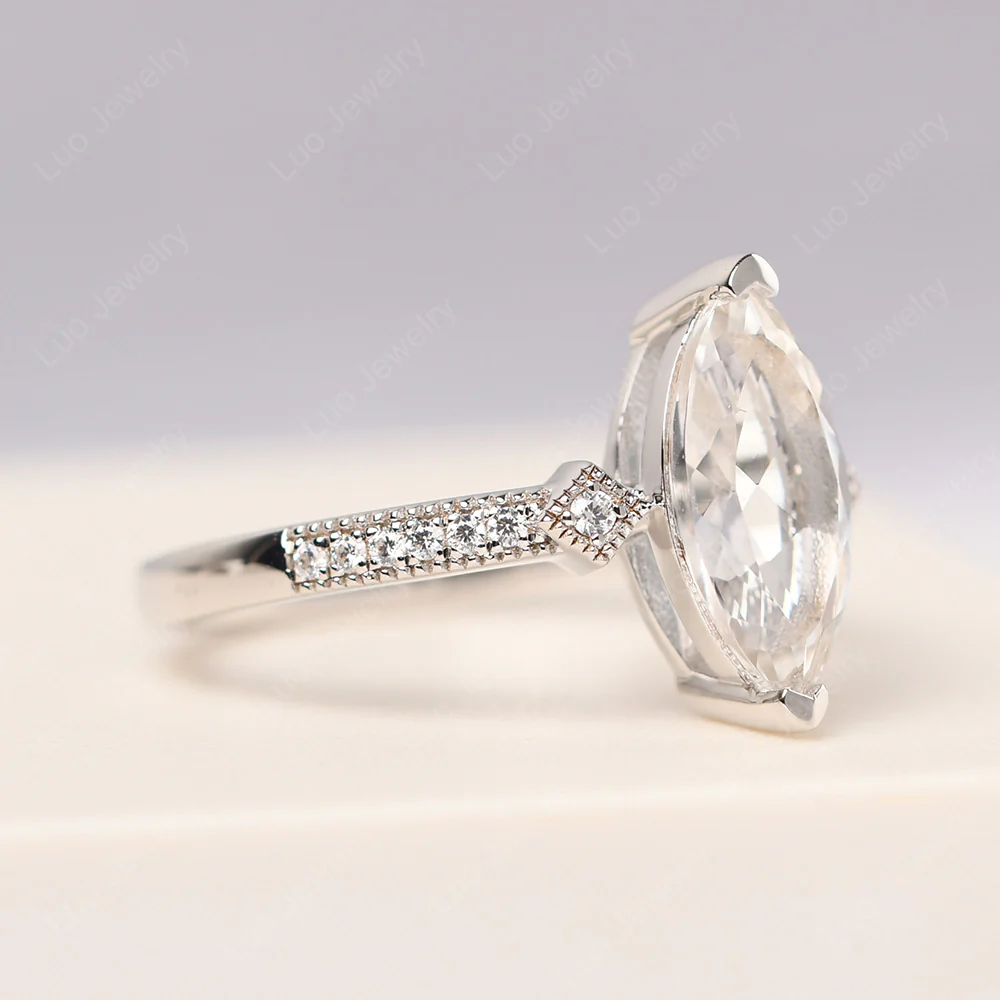 Marquise Cut White Topaz Promise Ring - Image 2