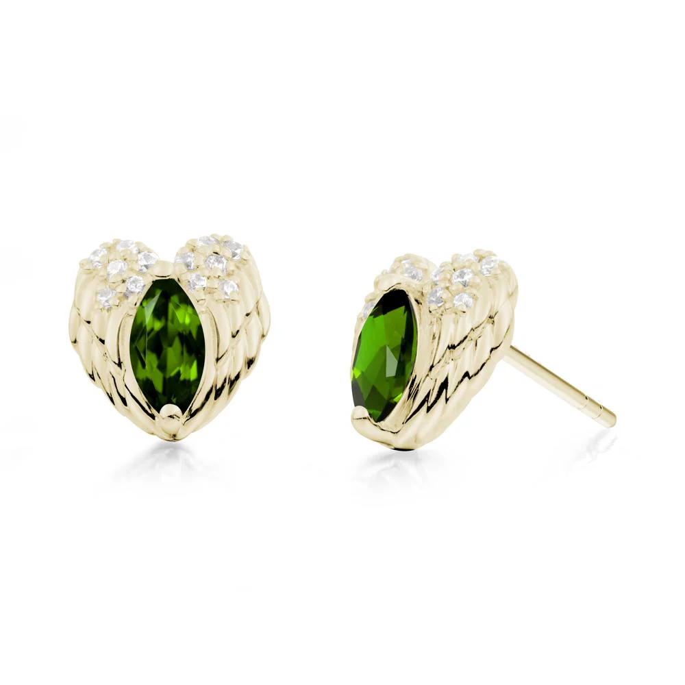 Marquise Diopside Angel Wings Heart Stud Earrings