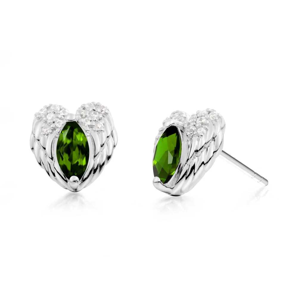 Marquise Diopside Angel Wings Heart Stud Earrings - Image 6