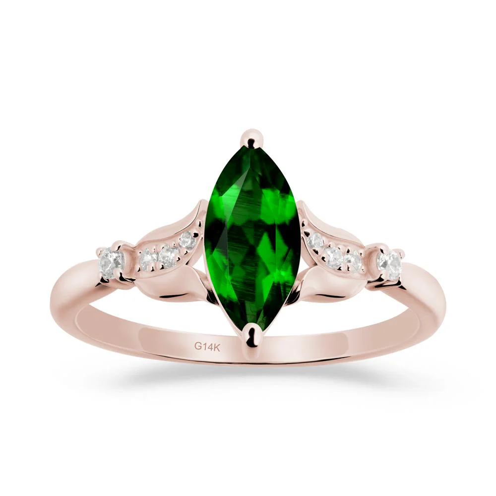 Marquise Diopside Floral Engagement Ring