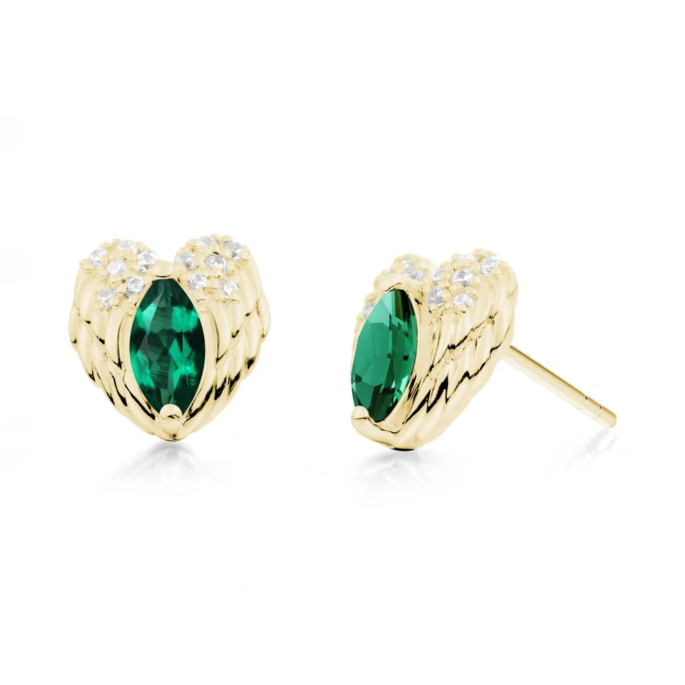 Marquise Emerald Angel Wings Heart Stud Earrings - Image 2