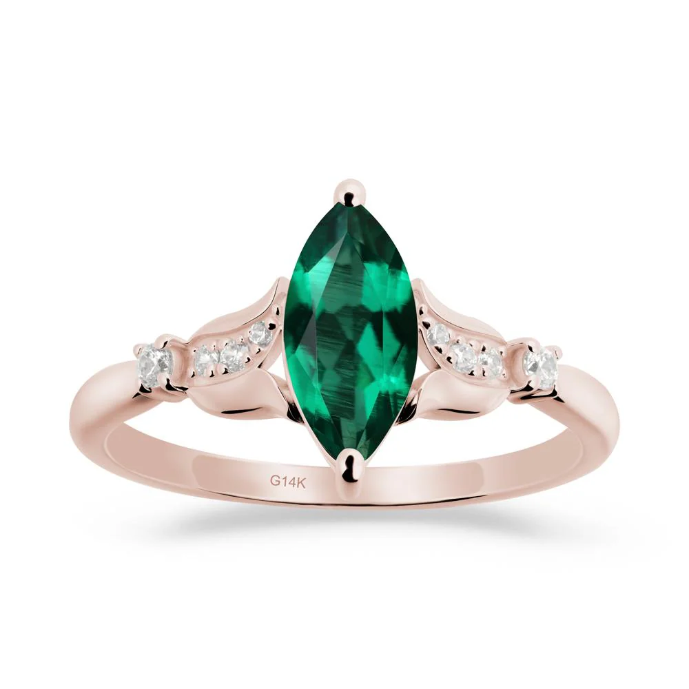 Marquise Emerald Floral Engagement Ring - Image 7