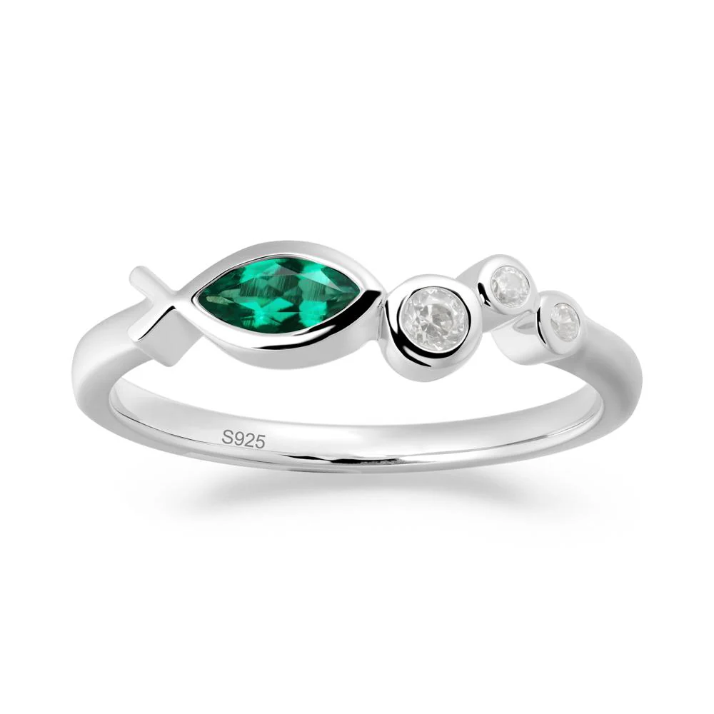 Marquise Emerald Ichthys Ring