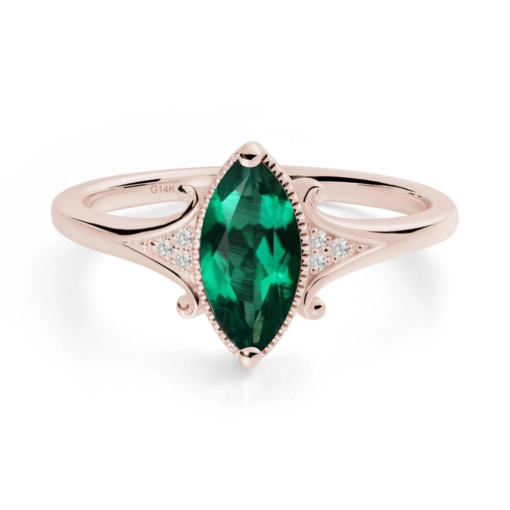 Marquise Emerald Ring with Milgrain Halo - Image 2