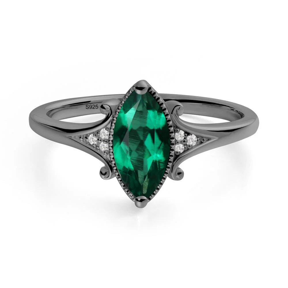 Marquise Emerald Ring with Milgrain Halo - Image 4