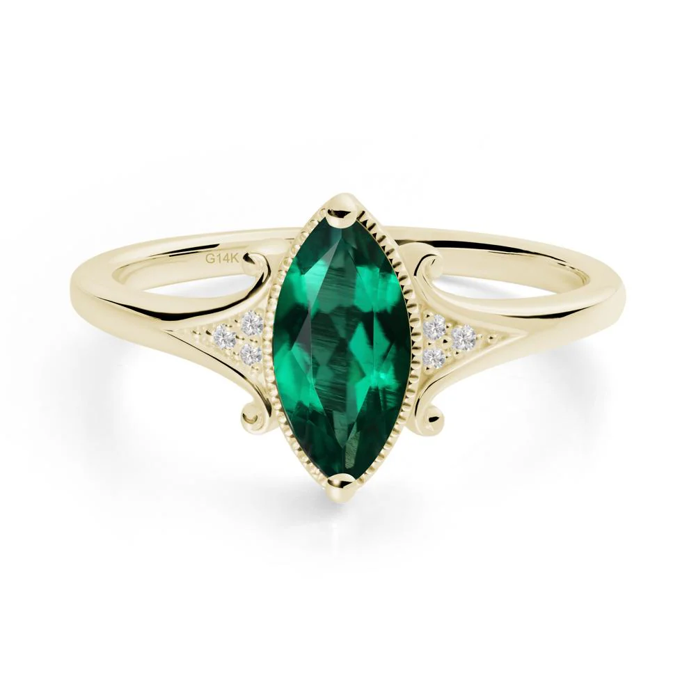 Marquise Emerald Ring with Milgrain Halo - Image 5
