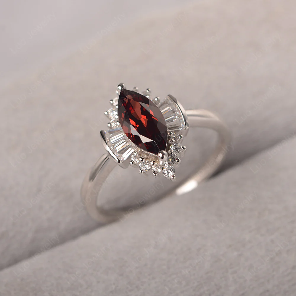 Marquise Garnet Ring with Baguettes