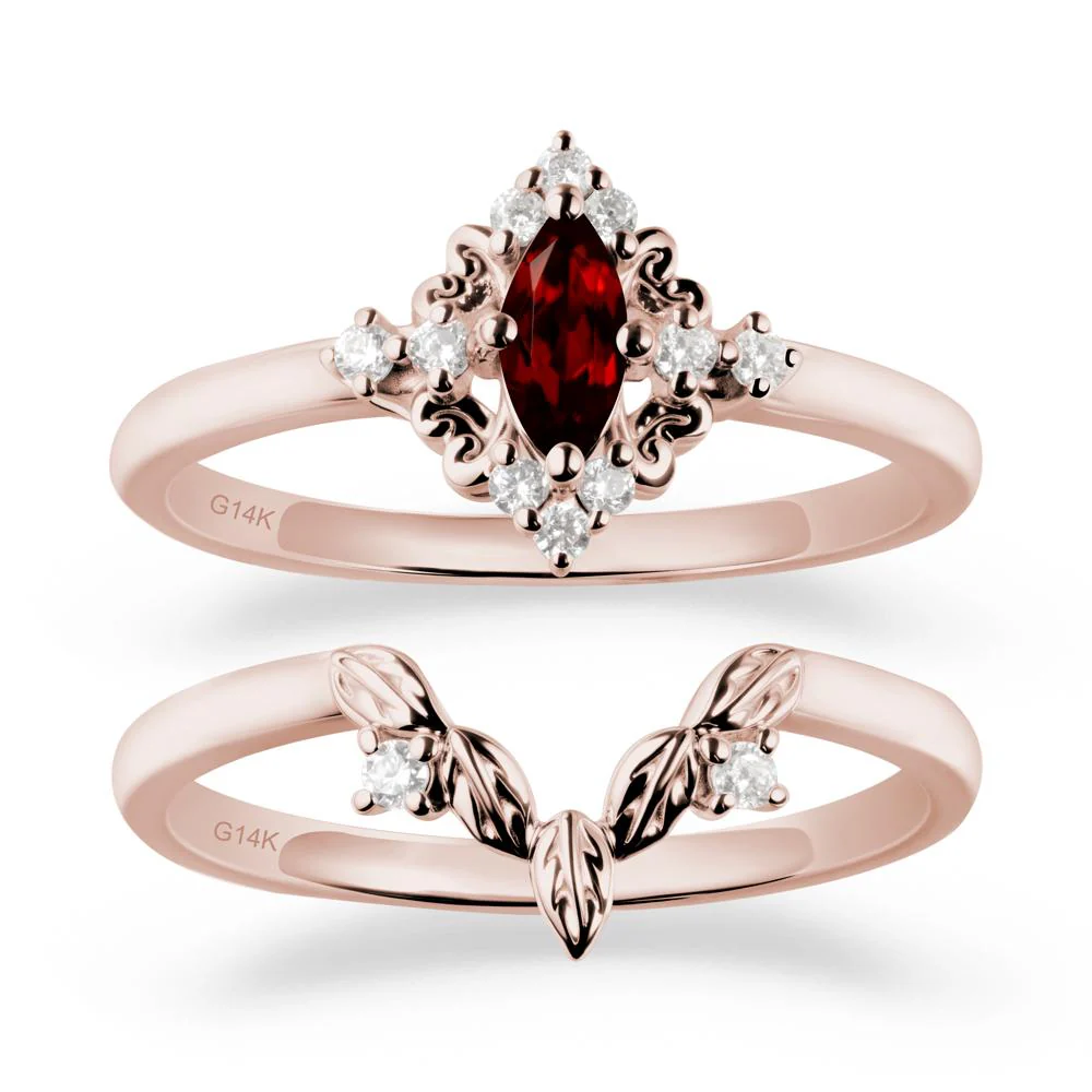 Marquise Garnet Ring Sets with Leaf Details - Image 2