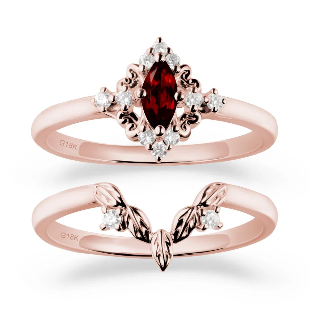 Marquise Garnet Ring Sets with Leaf Details - Image 5