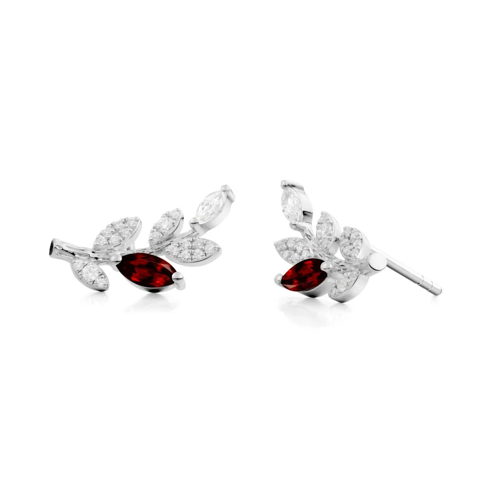 Marquise Garnet Vine Leaf  Earrings - Image 3
