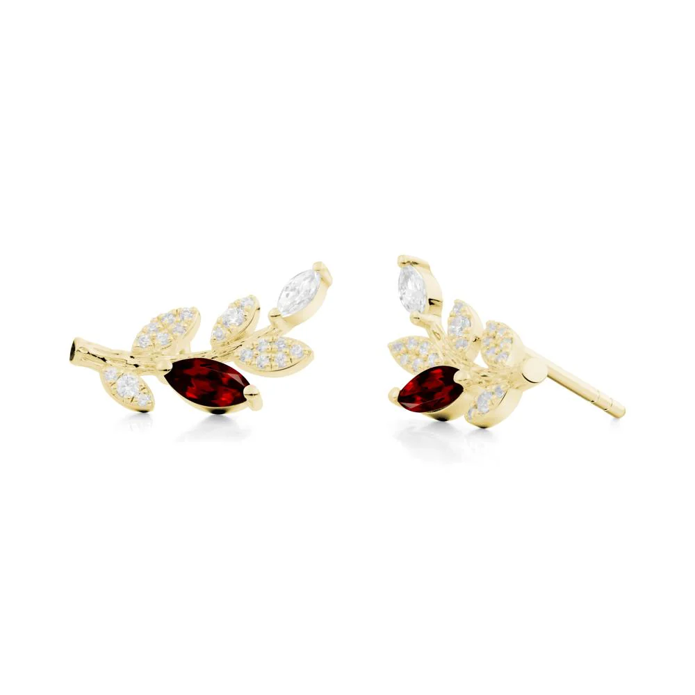 Marquise Garnet Vine Leaf  Earrings - Image 7