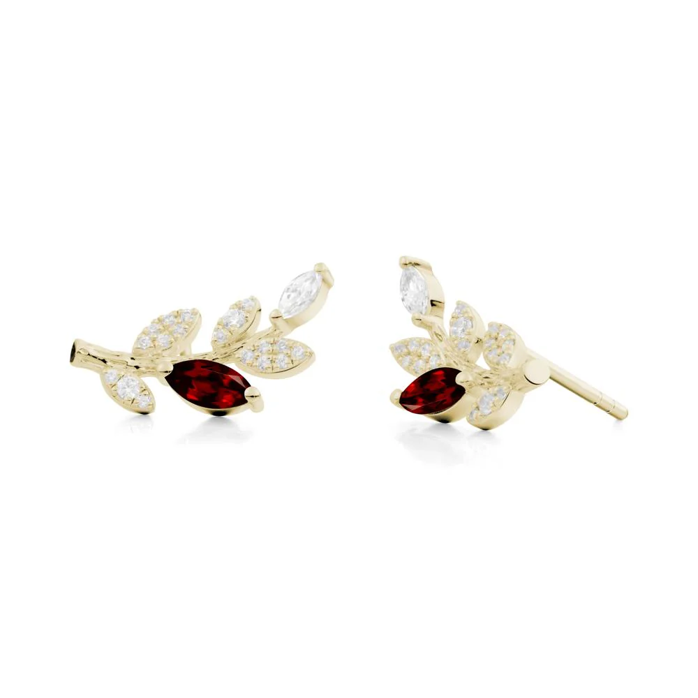 Marquise Garnet Vine Leaf  Earrings - Image 9