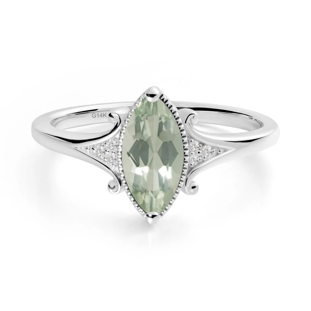 Marquise Green Amethyst Milgrain Halo Ring