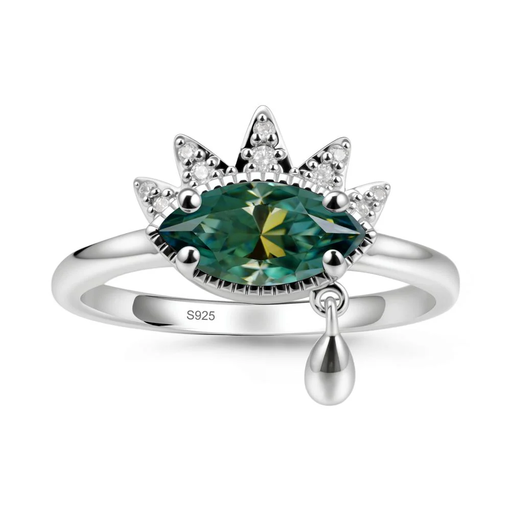Marquise Green Moissanite Evil Eye Ring - Image 9