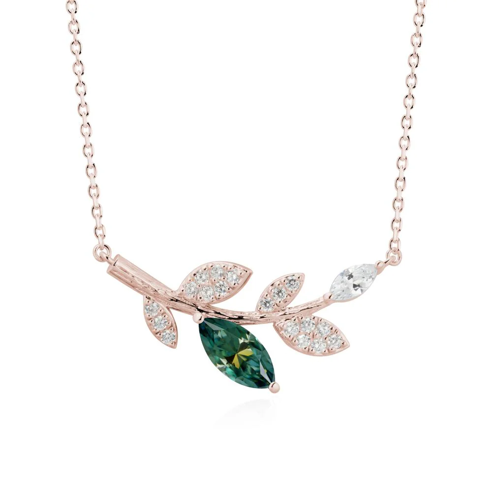 Marquise Green Moissanite Olive Branch Necklace - Image 2