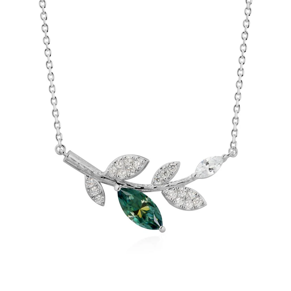 Marquise Green Moissanite Olive Branch Necklace - Image 8