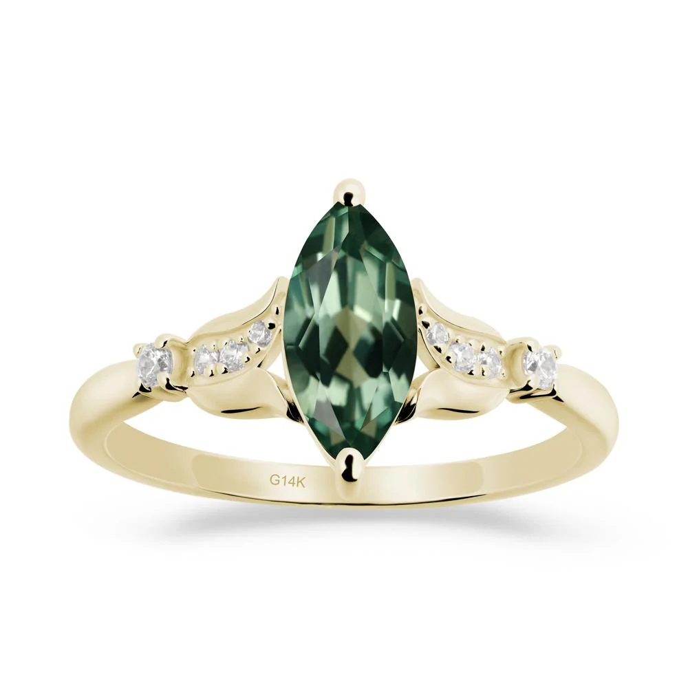 Marquise Green Sapphire Floral Engagement Ring - Image 2