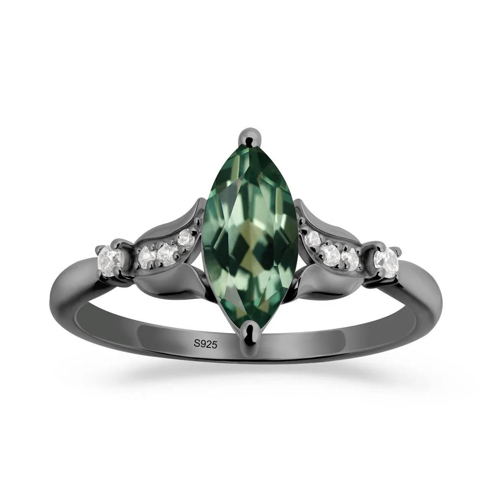 Marquise Green Sapphire Floral Engagement Ring - Image 6