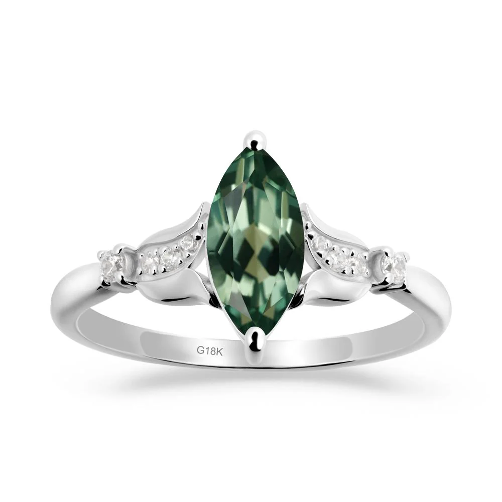 Marquise Green Sapphire Floral Engagement Ring - Image 9