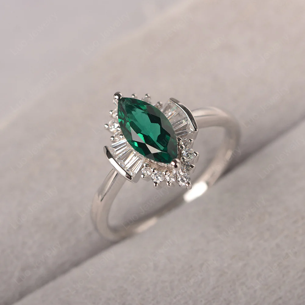Emerald Marquise Sunburst Engagement Ring