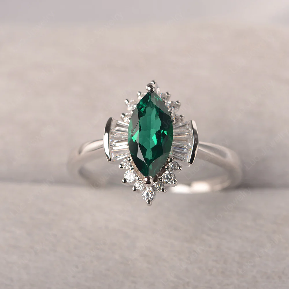 Emerald Marquise Sunburst Engagement Ring - Image 2