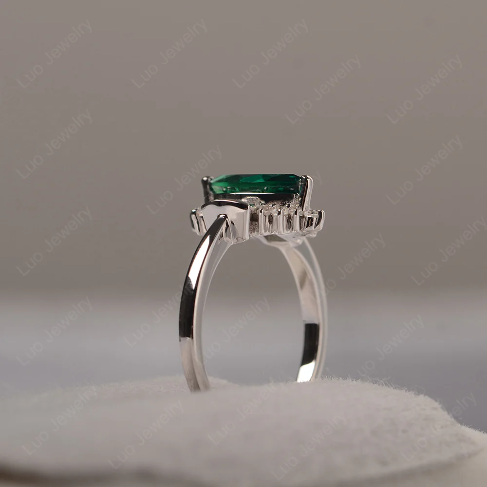 Emerald Marquise Sunburst Engagement Ring - Image 4