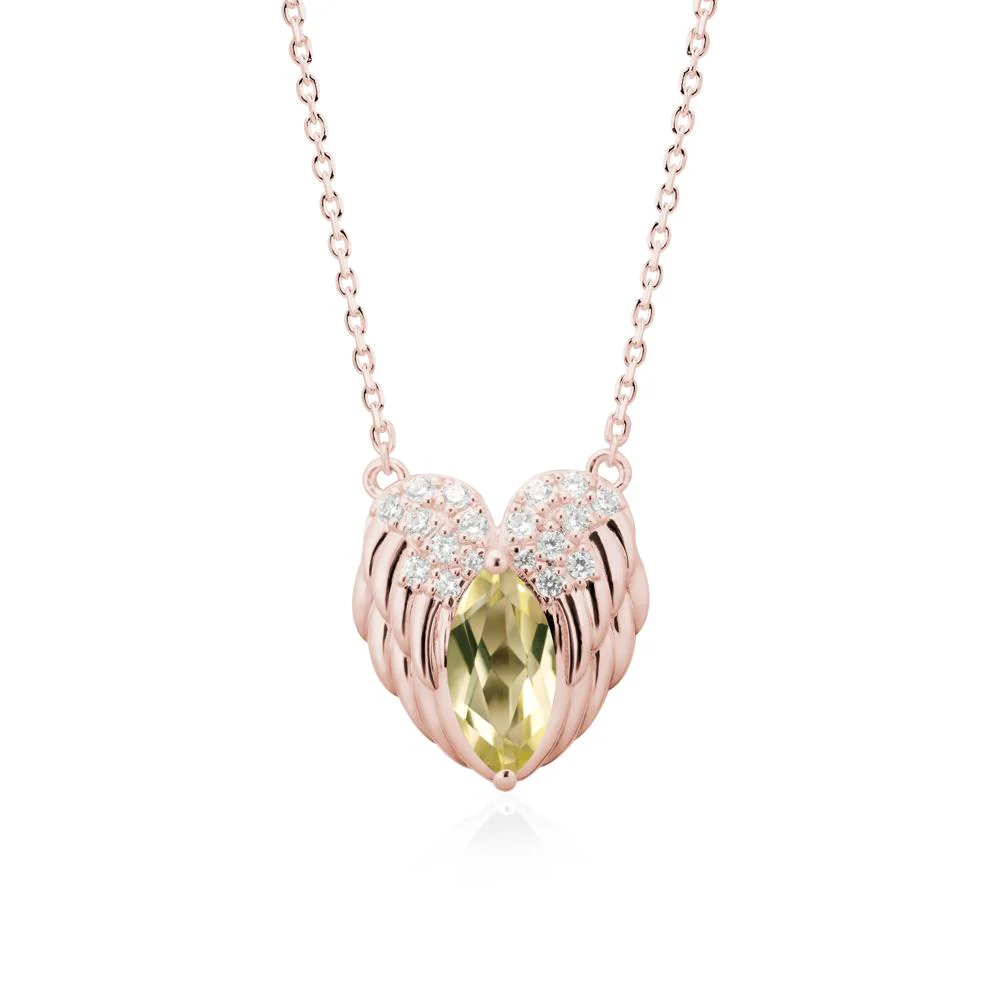 Marquise Lemon Quartz Angel Wings Heart Pendant - Image 4
