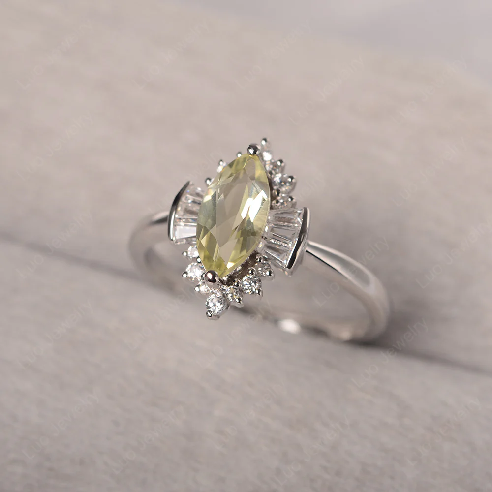 Marquise Lemon Quartz Ring with Baguettes - Image 2
